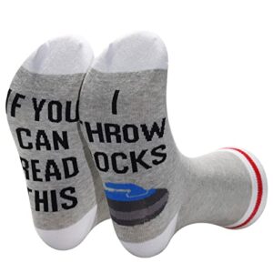 TSOTMO Curling Socks Ice Curling Gift for Rock Curlers I Throw Rocks Socks Curling Coach Player Gift Curling Sports Gift For Curling Fans (THROW ROCKS)