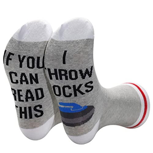 TSOTMO Curling Socks Ice Curling Gift for Rock Curlers I Throw Rocks Socks Curling Coach Player Gift Curling Sports Gift For Curling Fans (THROW ROCKS)