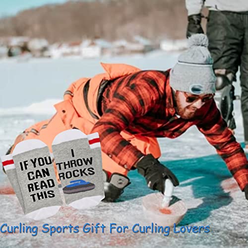 TSOTMO Curling Socks Ice Curling Gift for Rock Curlers I Throw Rocks Socks Curling Coach Player Gift Curling Sports Gift For Curling Fans (THROW ROCKS)