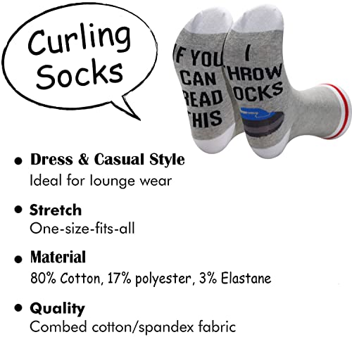 TSOTMO Curling Socks Ice Curling Gift for Rock Curlers I Throw Rocks Socks Curling Coach Player Gift Curling Sports Gift For Curling Fans (THROW ROCKS)