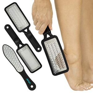 vive foot file (3 pack) – callus remover pedicure tool kit for men, women care – dead skin heel scrub shaver and rough patch eliminator remover for dry and wet toe and feet peel – rasp scrubber blade