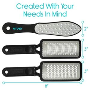 Vive Foot File (3 Pack) - Callus Remover Pedicure Tool Kit for Men, Women Care - Dead Skin Heel Scrub Shaver and Rough Patch Eliminator Remover for Dry and Wet Toe and Feet Peel - Rasp Scrubber Blade