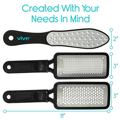 Vive Foot File (3 Pack) - Callus Remover Pedicure Tool Kit for Men, Women Care - Dead Skin Heel Scrub Shaver and Rough Patch Eliminator Remover for Dry and Wet Toe and Feet Peel - Rasp Scrubber Blade