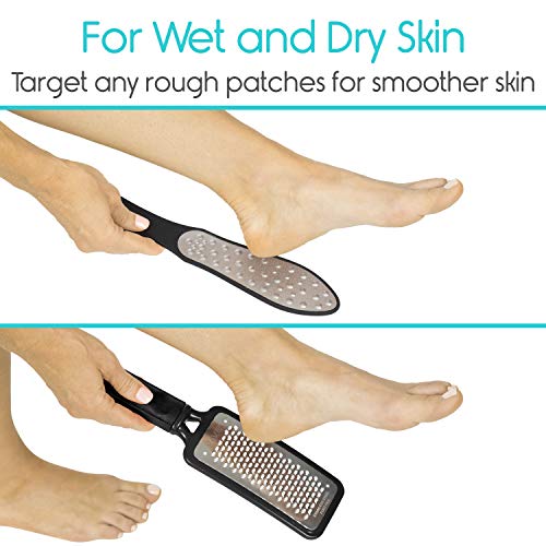 Vive Foot File (3 Pack) - Callus Remover Pedicure Tool Kit for Men, Women Care - Dead Skin Heel Scrub Shaver and Rough Patch Eliminator Remover for Dry and Wet Toe and Feet Peel - Rasp Scrubber Blade