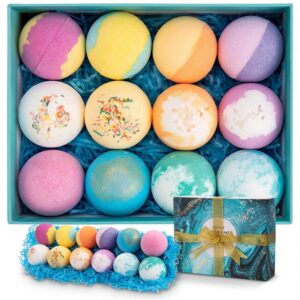 12 Pack Bath Bombs Gift Set Natural and Organic Bath Bombs with Shea Butter, Coconut Oil, Essential Oils and 12Relaxing Botanic Scents. Bath Bombs for Women, Easter Gifts for Women, Girls and Kids