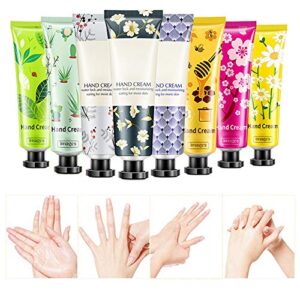 bonniestore 8 pack plant fragrance hand cream, moisturizing hand care cream travel gift set with natural aloe and vitamin e for men and women-30ml