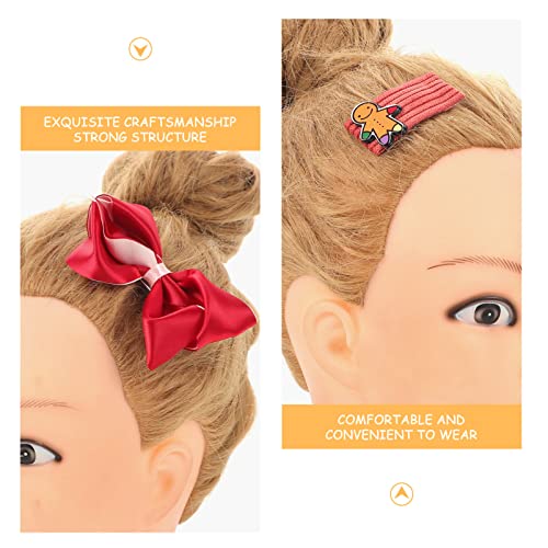 KALLORY 1 set Pin Women Elastic Year Ropes Barrettes Bow Ties Red Christmas Barrette Ring Xmas Girls Party Scrunchies New Hairpin Pom Santa Bows Band Man Rings for Holiday Clips :