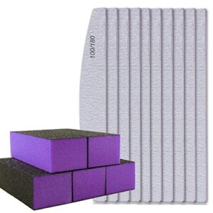 15 pcs nail files and sanding buffers set – sanluba professional manicure tool 100 180 grit emery boards 3 sided coarse buffing block 60/80 for gel acrylic nails for natural nail purple