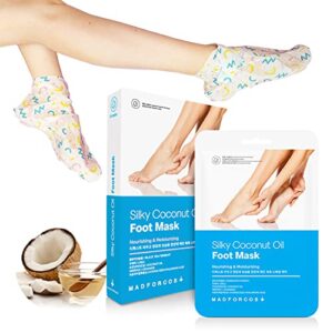 [5pcs made in korea] kn flax madforcos foot moisturizing mask – removes dead skin for softer and smoother feet – repairs rough heels and dry toe layers – natural exfoliation treatment to uplift and rejuvenate safely
