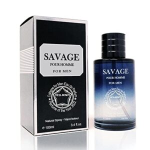 meta-bosem savage cologne for men, eau de toilette natural spray, wonderful fragrance gift, signature scent, daytime & casual use, 3.4 fluid ounce/100 ml