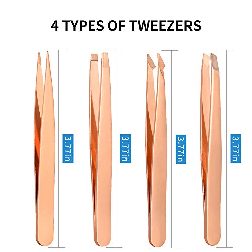 Best Eyebrow Tweezers Set – Professional Stainless Steel tweezer With Travel Case (4-Piece) – Precision Tweezers For Ingrown Hair, Facial Hair, Splinter, Blackhead And Debris Remover – EMEOW