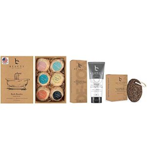 bath bombs set – organic shea butter, best spa gift set for her or him, with salts, clays & essential oils – pumice stone for feet – callus remover – hydrating face mask, pore cleaner and minimizer