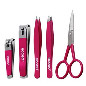 ecoed nail clippers set, thick nails cutter manicure set with tweezer set and pointed hair removal tweezers for eyebrow plucking & nail trimming pink