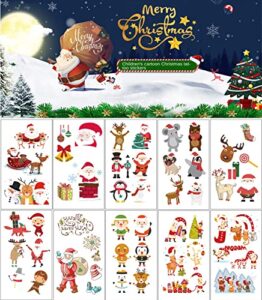 christmas temporary tattoos, 10 sheets water transfer santa claus elk snowman penguin bear bell design tattoo stickers, diy xmas decals fake tattoos decorations for adult and kids