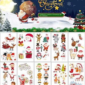 Christmas Temporary Tattoos, 10 Sheets Water Transfer Santa Claus Elk Snowman Penguin Bear Bell Design Tattoo Stickers, DIY Xmas Decals Fake Tattoos Decorations for Adult and Kids