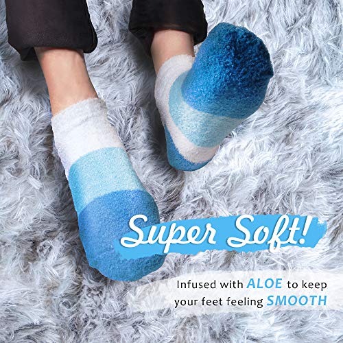 Aloe Socks, Bed Socks/Spa Socks for Women, Large Fuzzy Soft Aloe Infused Nylon Ankle Socks, Assortment A, 3 Pairs