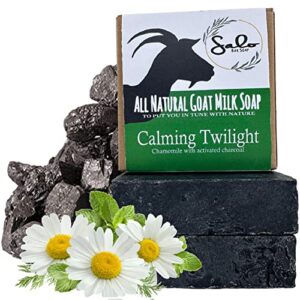 salo soap’s natural bar soap body wash with goat milk soap, activated charcoal, chamomile, coconut oil, olive oil, shea butter, womens, mens and teens body soap bars.