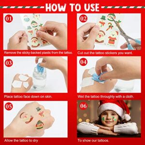 Christmas Temporary Tattoo Stickers, Luminous Xmas Tattoo Decal for Kids, Glow in the Dark Waterproof Fake Tattoos for Gift (10 Sheets)