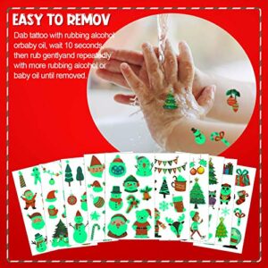 Christmas Temporary Tattoo Stickers, Luminous Xmas Tattoo Decal for Kids, Glow in the Dark Waterproof Fake Tattoos for Gift (10 Sheets)