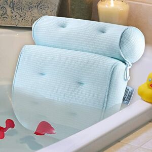 idle hippo bath pillow, tencel spa bathtub pillow, ultra soft bath pillows for tub neck and back support, quick dry bath tub pillow headrest for bathtub, machine wash – light blue