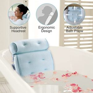 Idle Hippo Bath Pillow, Tencel Spa Bathtub Pillow, Ultra Soft Bath Pillows for Tub Neck and Back Support, Quick Dry Bath Tub Pillow Headrest for Bathtub, Machine Wash - Light Blue