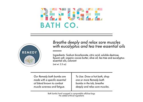 Refugee Bath Co. Variety Pack Bath Bombs Tea Tree and Eucalyptus Essential Oils Cocoa Butter Support Refugee Employment in USA (12 Pack)