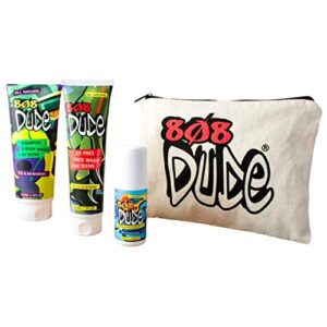 808 Dude Skincare Kit for Teens. Shampoo and Body Wash, Face Wash and Deodorant to Prevent Breakouts and Eliminate Body Odor with Eco-Friendly Cotton Toiletry Bag