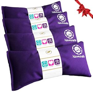happy wraps namaste lavender yoga eye pillows – hot cold aromatherapy for stress, meditation, spa, relaxation gifts – set of 4 – purple cotton