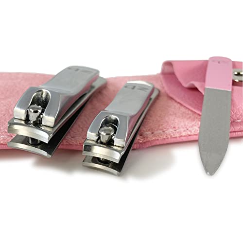 Zizzili Basics 3 Piece Nail Clipper Set and Sherbet Ombré Slant Tweezers for Eyebrow and Facial Hair Removal - Fingernail & Toenail Clippers with Nail File and Pink Travel Case - Bundle