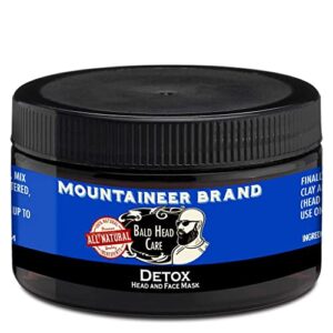 mountaineer brand bald head care detox mask for men | all natural exfoliator & moisturizer with bentonite clay & charcoal | step 5 head, face, skin cleansing mask for soft fresh skin | unscented 4oz