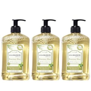 a la maison rosemary mint liquid hand soap – triple french milled natural moisturizing soap (3 pack, 16.9 oz bottle)