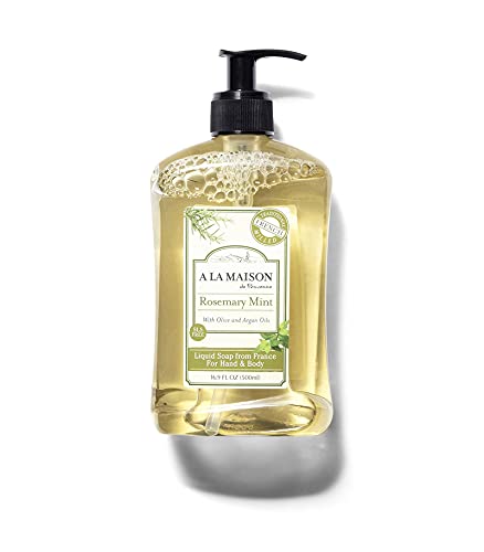 A LA MAISON Rosemary Mint Liquid Hand Soap - Triple French Milled Natural Moisturizing Soap (3 Pack, 16.9 oz Bottle)