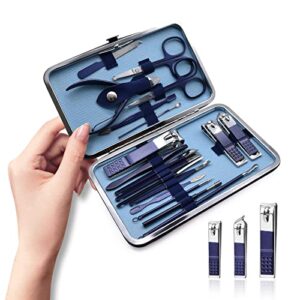 atento premium manicure set nail clippers pedicure kit, 18 pcs stainless steel manicure kit, professional nail care tools fingernail clippers grooming kits, nail set kit for (blue)