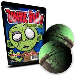zombie balls bath bombs – fun zombie design – cool bath bombs for teens – cute xl bath fizzers, green and black, handcrafted in the usa