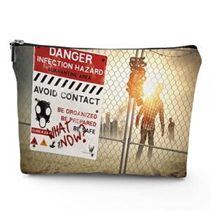 jarenap 2023 zombie halloween theme, linen cosmetic bag travel makeup case,dead man walking in danger scary scene,gift for women daughter graduation friendship birthday gifts,red sepia,9x7in