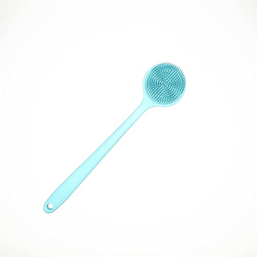 INGVY Dry Brushing Body Brush Double-Sided Long Handle Bath Washing Brush Silicone Bathing Massage Back Body Exfoliating Bathroom Shower Accessories (Color : Blue)