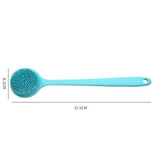 INGVY Dry Brushing Body Brush Double-Sided Long Handle Bath Washing Brush Silicone Bathing Massage Back Body Exfoliating Bathroom Shower Accessories (Color : Blue)