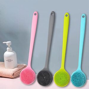 INGVY Dry Brushing Body Brush Double-Sided Long Handle Bath Washing Brush Silicone Bathing Massage Back Body Exfoliating Bathroom Shower Accessories (Color : Blue)