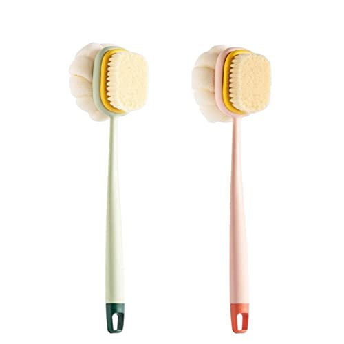 INGVY Dry Brushing Body Brush Enlarge Sponge Long Hanlde Soft Hair Bath Brush Doubleside Rub Cleaning Shower Brush Back Scrubber Exfoliating Cleaning Tool (Color : Green)