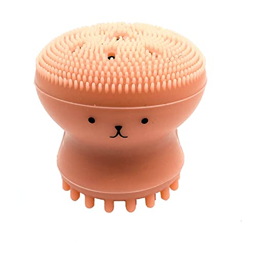 INGVY Dry Brushing Body Brush Silicone Facial Cleansing Brushes Pore Exfoliating Skin Care Face Silicone face Cleaning Brush Octopus Shape Massage Wash Brush (Color : Orange)