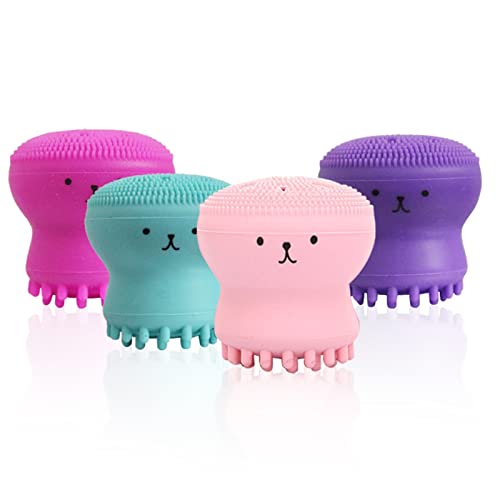 INGVY Dry Brushing Body Brush Silicone Facial Cleansing Brushes Pore Exfoliating Skin Care Face Silicone face Cleaning Brush Octopus Shape Massage Wash Brush (Color : Orange)