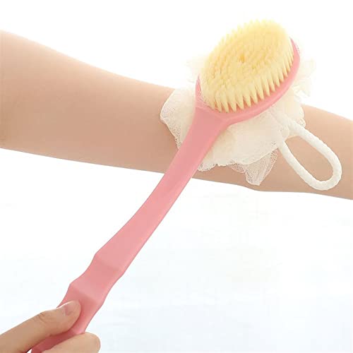 INGVY Dry Brushing Body Brush 3 Colors Double-Sided Bath Brush Bath Ball with Long-Handled Multifunctional Shower Brush Back Body Rubbing Exfoliating Brush (Size : Pink)