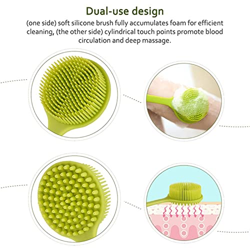 INGVY Dry Brushing Body Brush Cepillo de baño de Mango Largo, masajeador Corporal, cepillo de silicona para el cuidado de la piel, cepillos de ducha (Color : Green)
