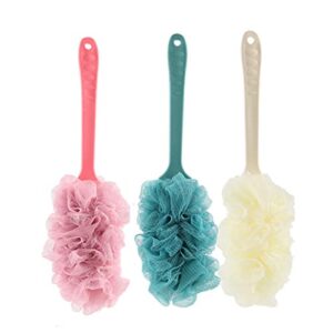 INGVY Dry Brushing Body Brush Long Handle Bath Brush Enlarged Bath Ball Flower Back Scrubber Body Brush Wash Sponge Exfoliating Shower Rich Foam Bath Sponge (Color : Beige)