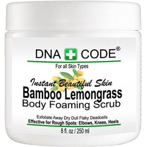 dna code-magic bamboo lemongrass body foaming scrub cleanser,exfoliate away, dirt, deadcells, dry flaky, dulling skin