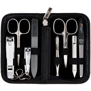 3 swords germany – brand quality 8 piece manicure pedicure grooming kit set for professional finger & toe nail care scissors clipper fashion leather case in gift box, made in solingen germany (22009)