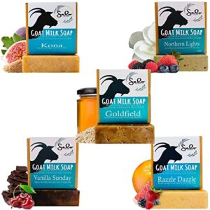 salo soap’s natural womens bar soap body wash with goat milk soap, vanilla, floral, honey oatmeal, brown sugar, fig coconut oil, olive oil, fragrance oils, shea butter, face soap, whole body soap