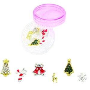 naildrobe 6 christmas holiday nail charms (reindeer, christmas trees, candy cane, snowflake, bell) 2019 edition plus bonus reusable storage jar