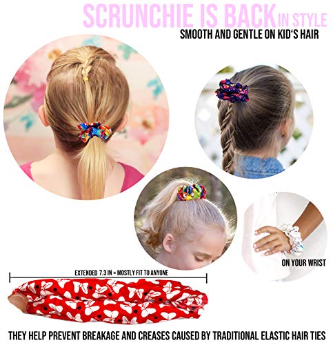 Jojo Siwa Colorful Printed Hair scrunchies Set Silky Satin and Cotton Finish - Count of 4, for Kids Toddler/Little/Big Girls Elastic Hair Band Ponytail Fashion by Her accessories