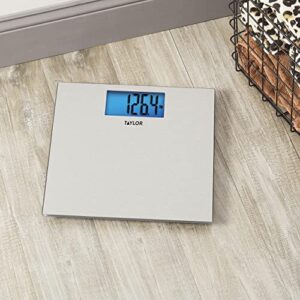 Taylor Precision Products Digital Scales for Body Weight, Highly Accurate 400 LB Capacity, Unique Blue LCD, Auto on and Off Scale, 11.8 x 11.8 Inches, Stainless Steel